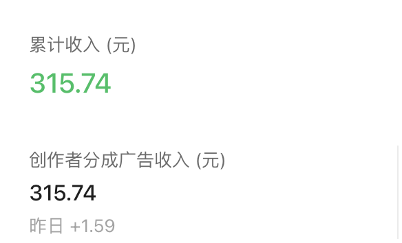 公众号累计广告收入 315.74 元